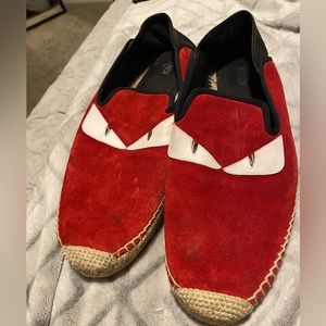 Fendi Espadrilles Monster Bug Eye Red Suede Leather Shoes Size 8 fendi men